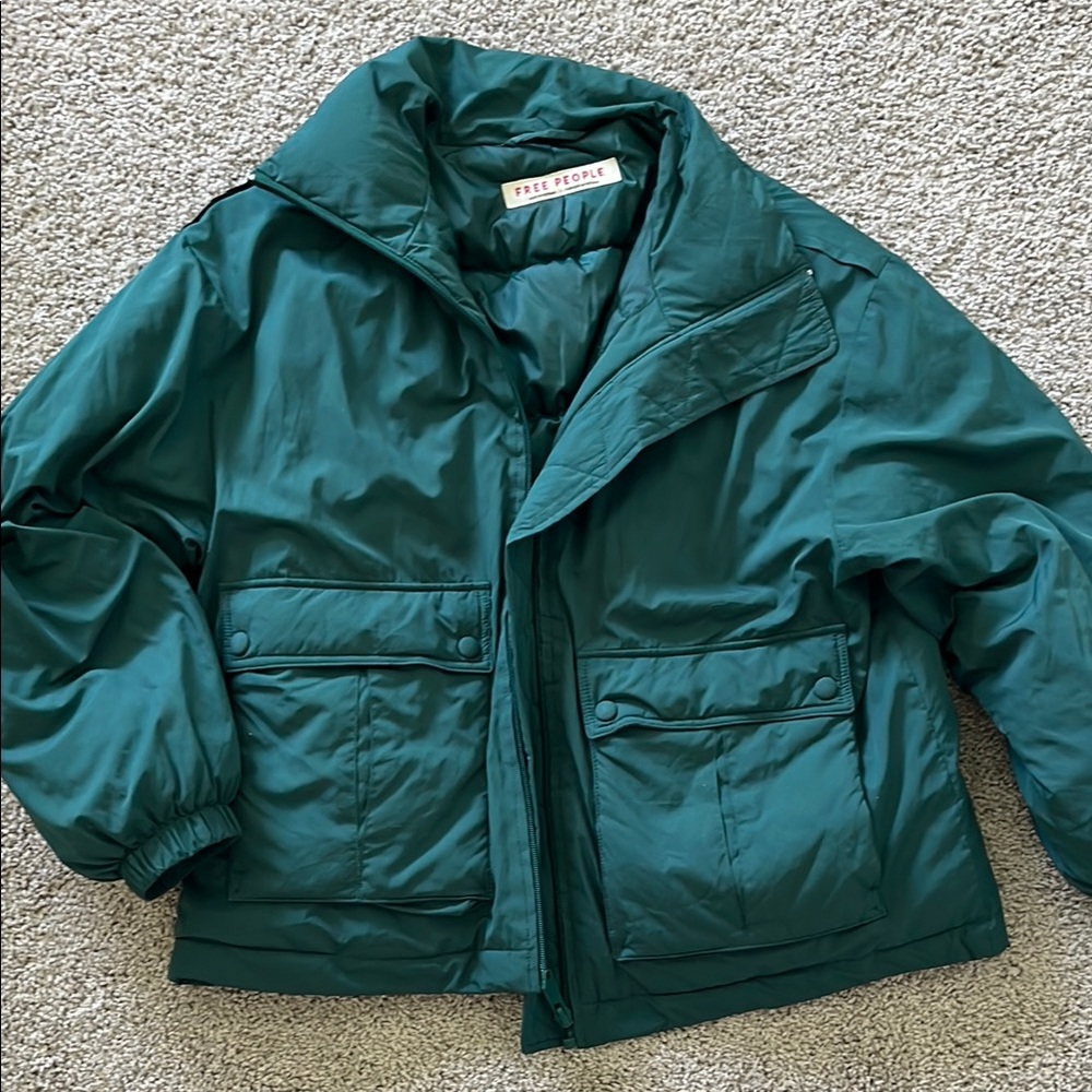Free People Green Duvet Bomber Jacket